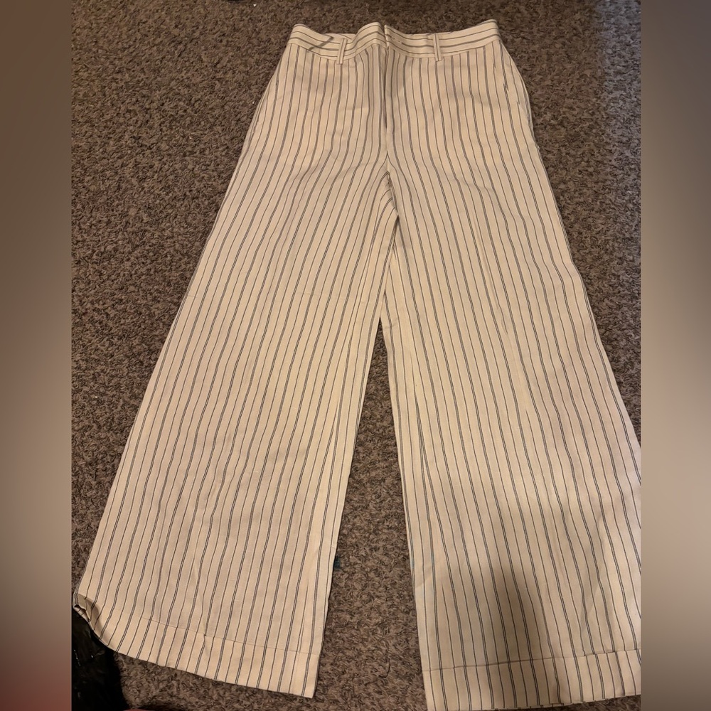Ralph Lauren Black Label Cream and Black Linen Striped Trousers